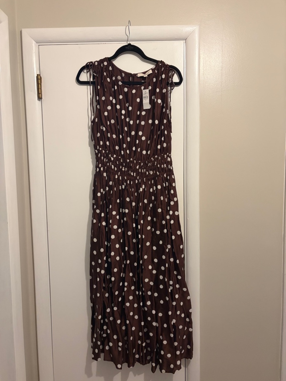 LOFT Brown and White Polka Dot Maxi Dress